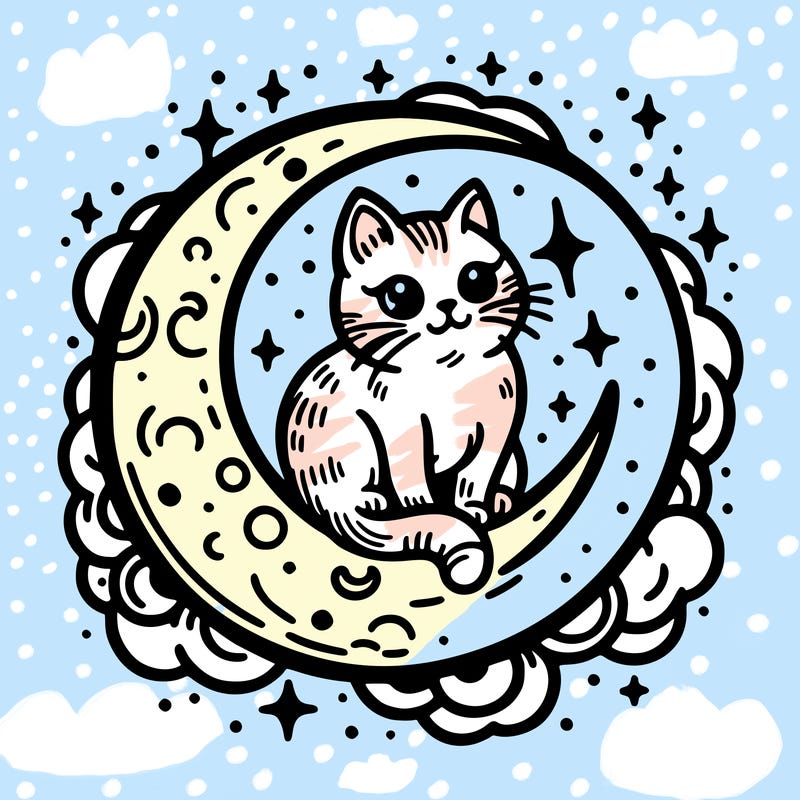 cat on the moon tattoo