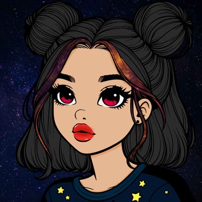realistic girl with space buns on the side of her head
