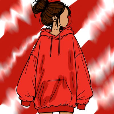 realistic girl with a oversized sweatshirt on and a bun