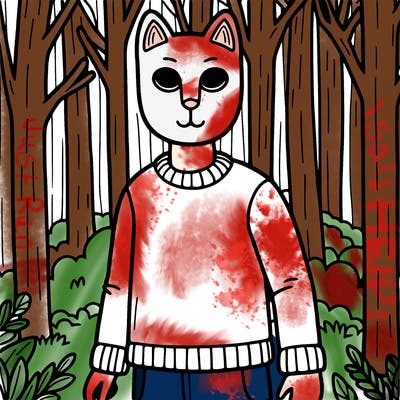 human in a animal mask in the woods