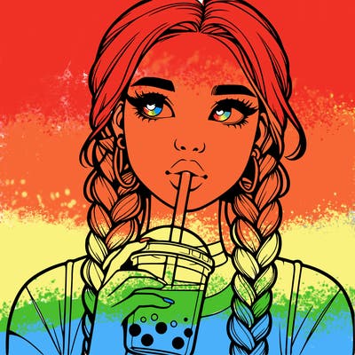 realistic girl with braided hair drinking boba