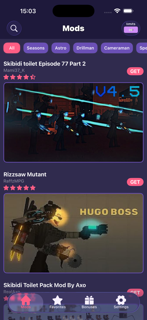 멜론 샌드박스용 Ragdoll Mods Skibidi Titans 애플리케이션의 캐릭터 모드 카탈로그