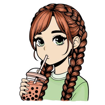 realistic girl with braided hair drinking boba