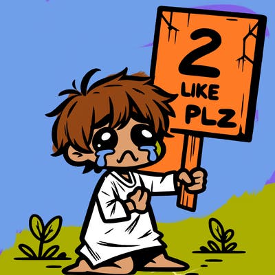 small poor toddler crying with sign that says 2 like plz