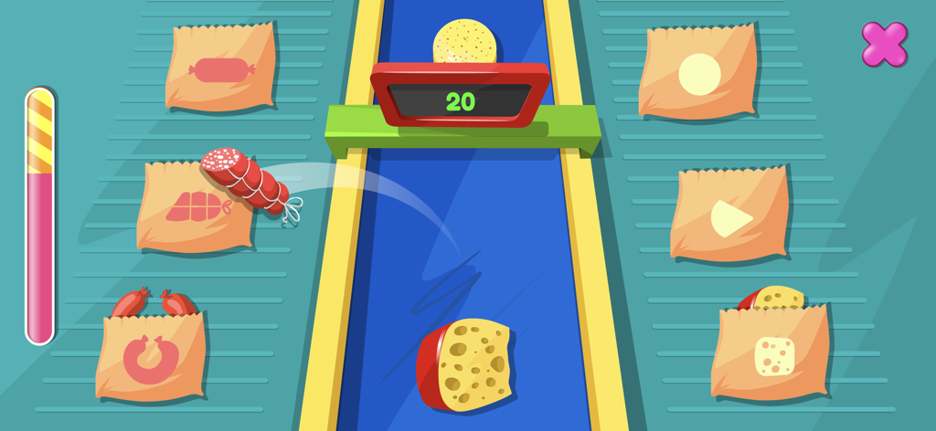 Supermarket Game - Shopping - 슈퍼마켓 게임에서 컨베이어 벨트 위의 치즈와 살라미 분류하기