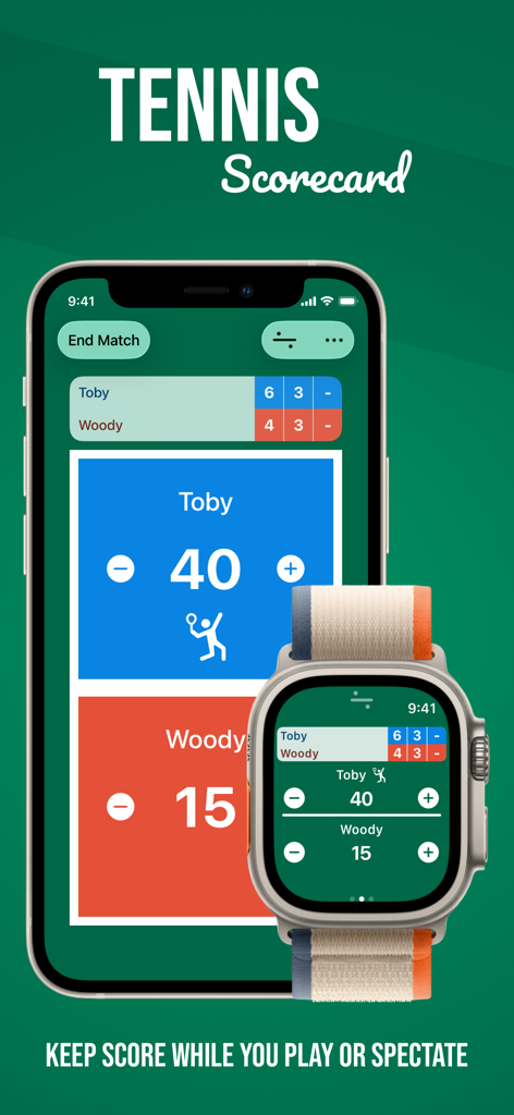 Tennis Scorecard App - Tennisspiel-Punktezählen auf iPhone und Apple Watch