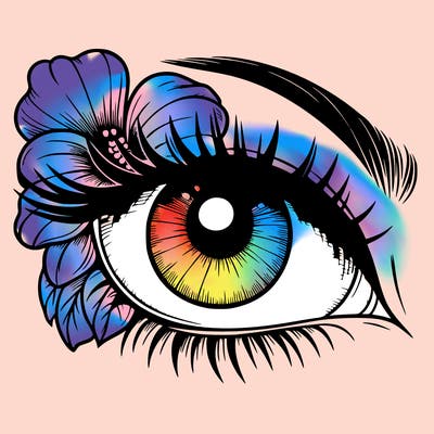 realistic eye with flower
