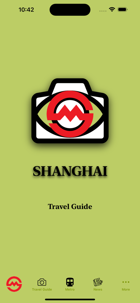 Startbildschirm der Shanghai Subway Map App mit dem Reiseführerbereich und der Navigationsleiste