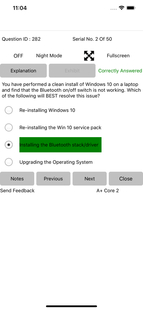 Question pratique sur le simulateur d'examen CompTIA Aplus Core 2 concernant l'installation des pilotes Bluetooth
