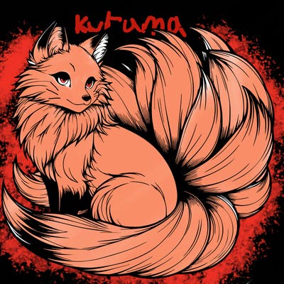 realistic detailed 9 tailed anime fox