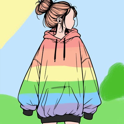 realistic girl with a oversized sweatshirt on and a bun