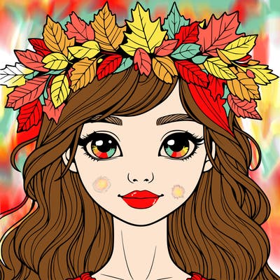 realistic girl with fall leaf crown