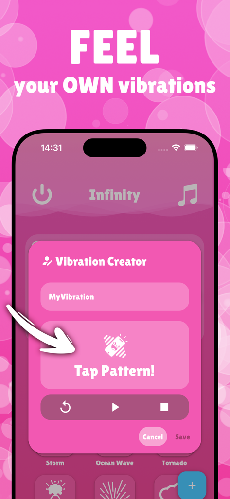 La interfaz del creador de vibraciones permite a los usuarios tocar y guardar sus propios patrones de vibración personalizados.