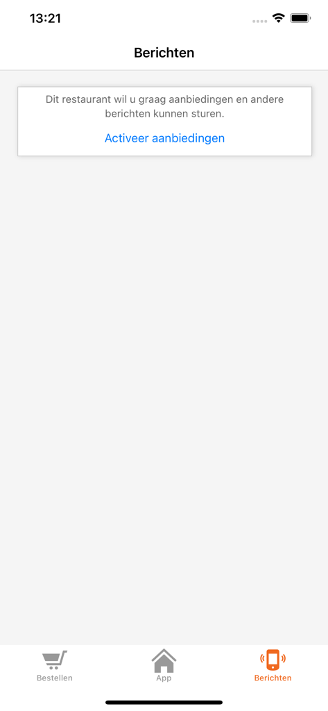 Mr. Sushi - La sezione messaggi dell'app Mr. Sushi che mostra una richiesta di abilitare le notifiche push per offerte speciali e promozioni