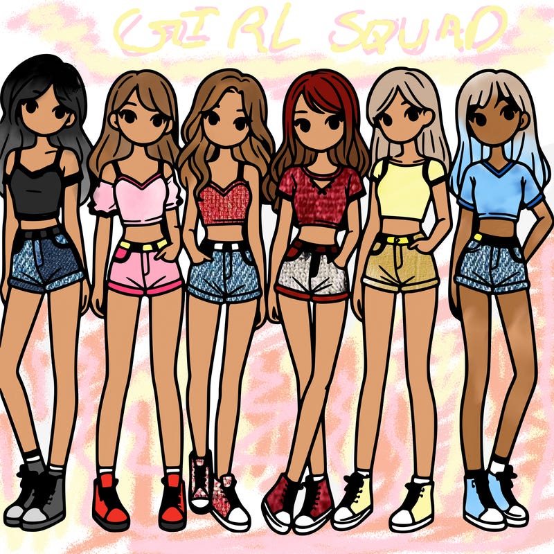a group of girls wearing crop tops and shorts