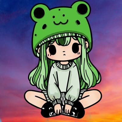 a girl wearing a frog hat and some frog socks