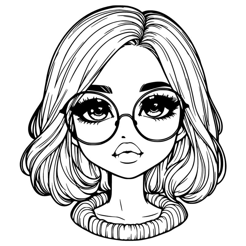 cute realistic girl with big lips and glasses