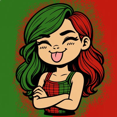 realistic girl crossing her arms and wearing a tank top with her tongue held out she has long hair