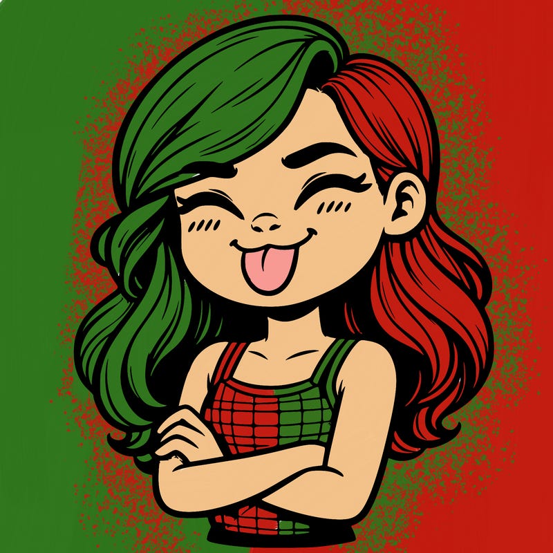 realistic girl crossing her arms and wearing a tank top with her tongue held out she has long hair