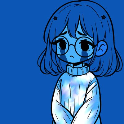 sad girl with glasses in a sweater