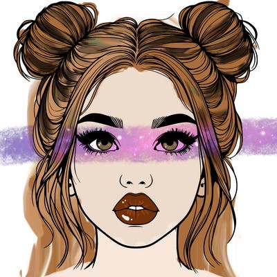 realistic girl with two buns on her hair and lips