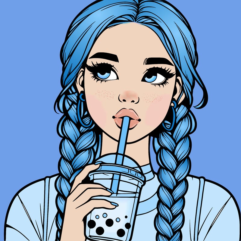 realistic girl with braided hair drinking boba