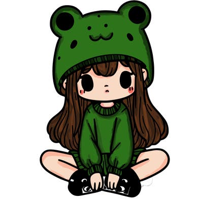 a girl wearing a frog hat and some frog socks