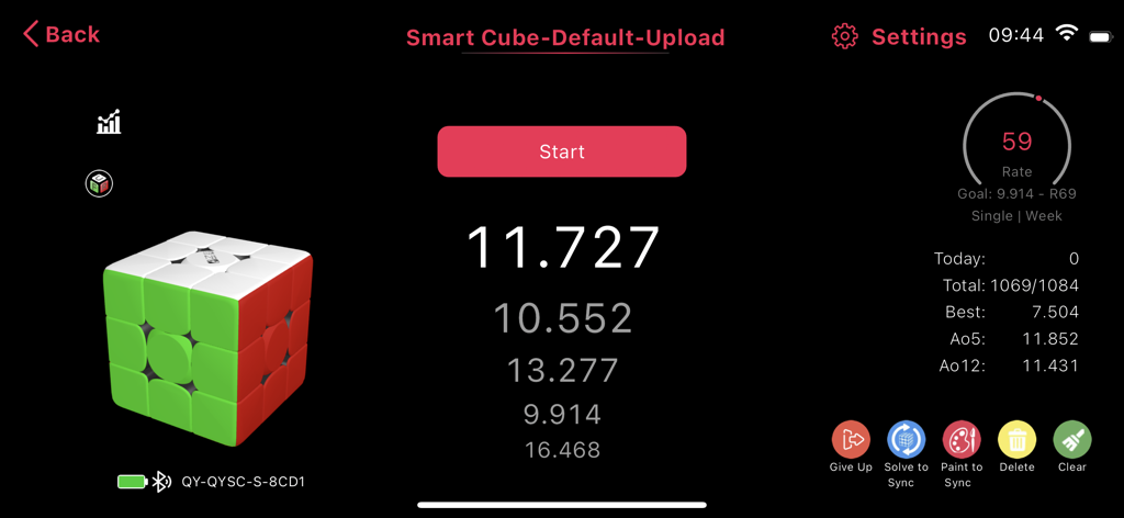 Smart Player Pro - Painel do Smart Player Pro mostrando um gêmeo digital de cubo 3x3 e estatísticas de resolução