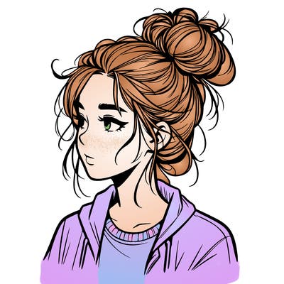 realistic teenage girl with a messy bun