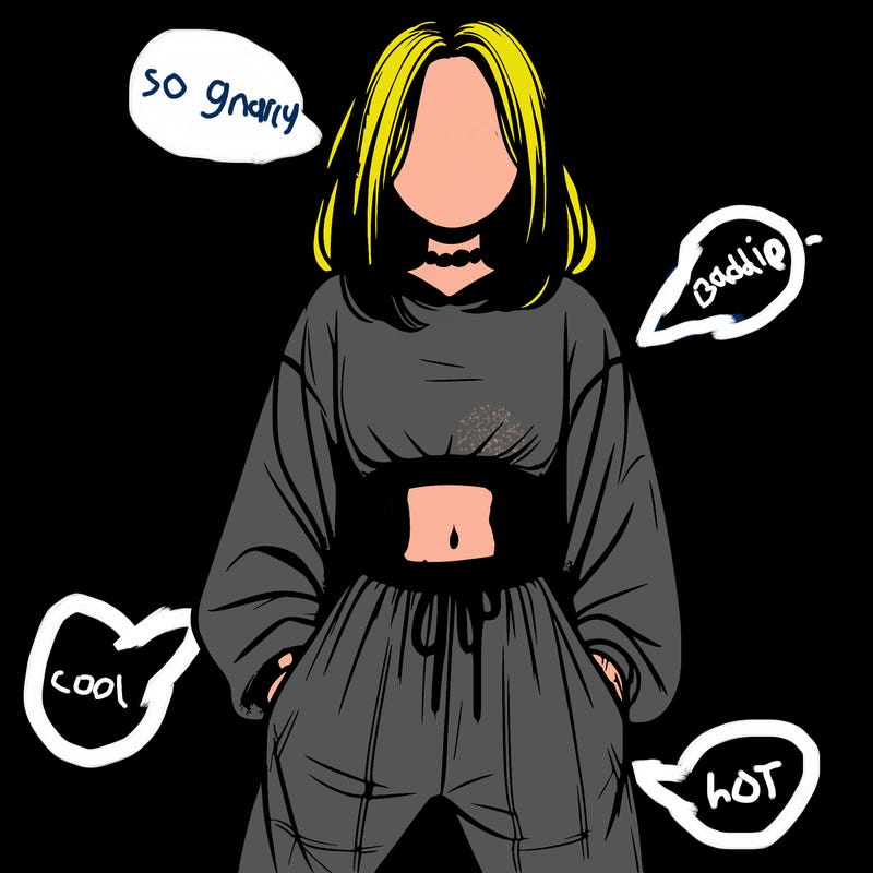 realistic girl faceless with baggy pants and a crop top