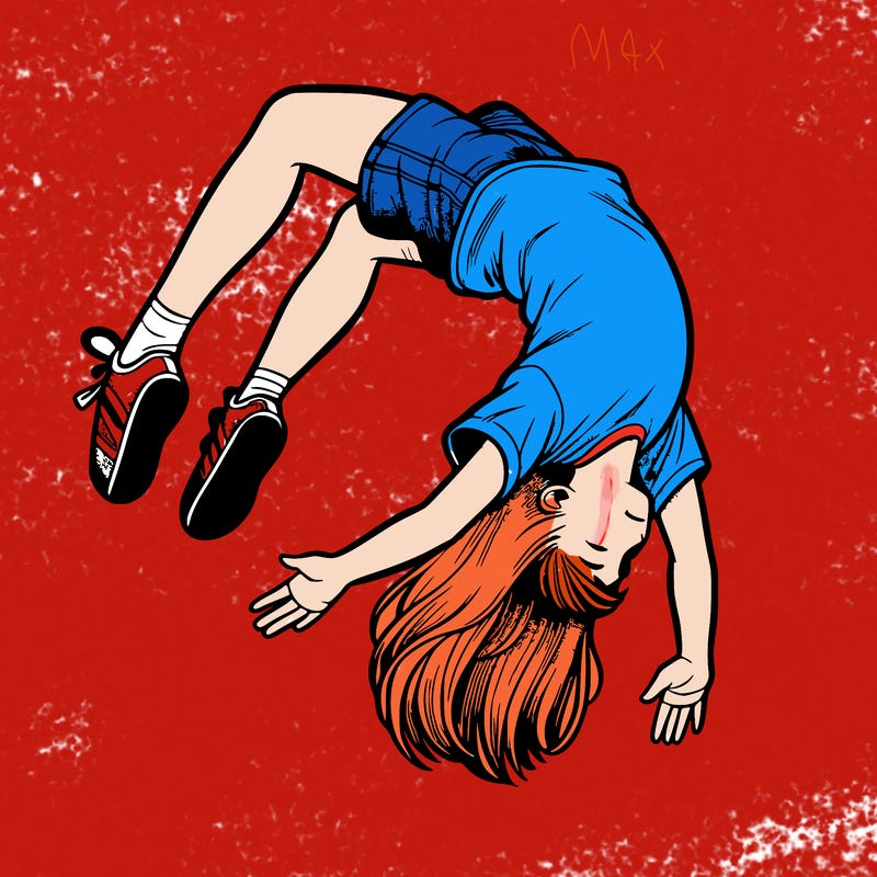 realistic girl doing a backflip