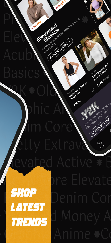 Interfaz de la aplicación móvil Slikk con categorías de moda seleccionadas y las últimas tendencias