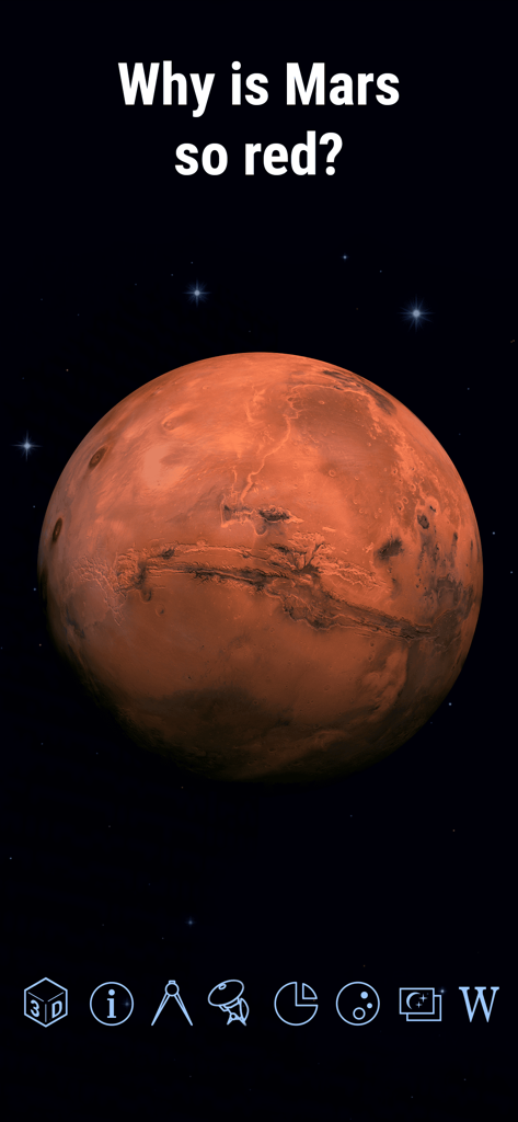 A 3D model of Mars on a dark starry background with the text Why is Mars so red