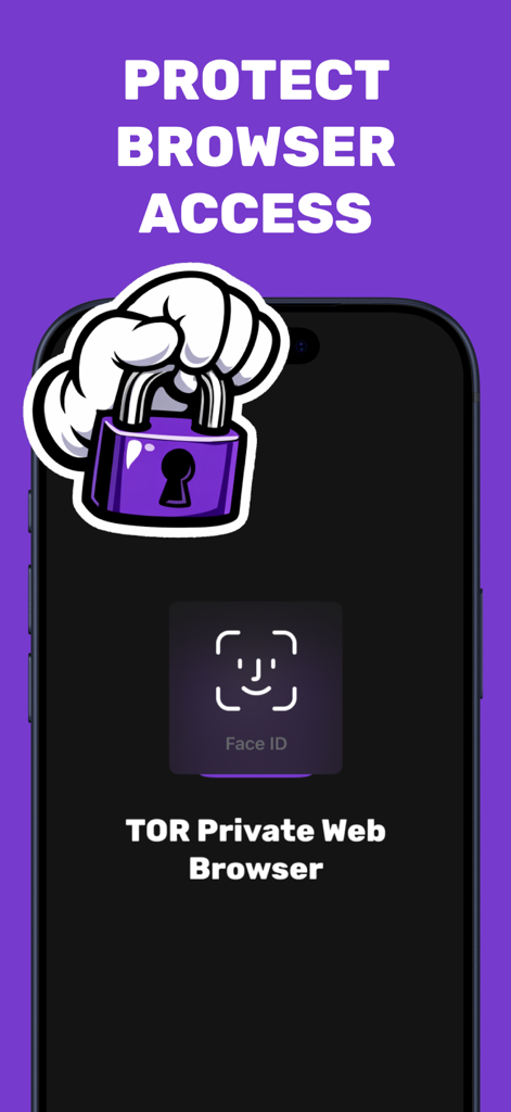 Écran d'authentification Face ID pour l'application Navigateur Web Privé TOR.