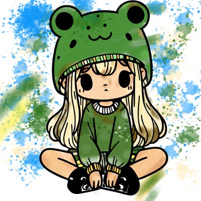 a girl wearing a frog hat and some frog socks