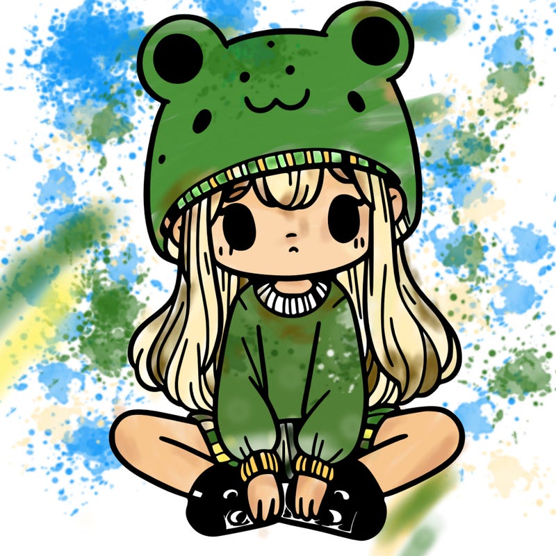 a girl wearing a frog hat and some frog socks