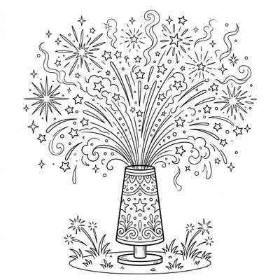 Ignite your creativity with this spectacular fountain fireworks coloring page. Watch as sprays of sparks and dazzling effects burst forth, ready for you to fill with vibrant colors and festive cheer.