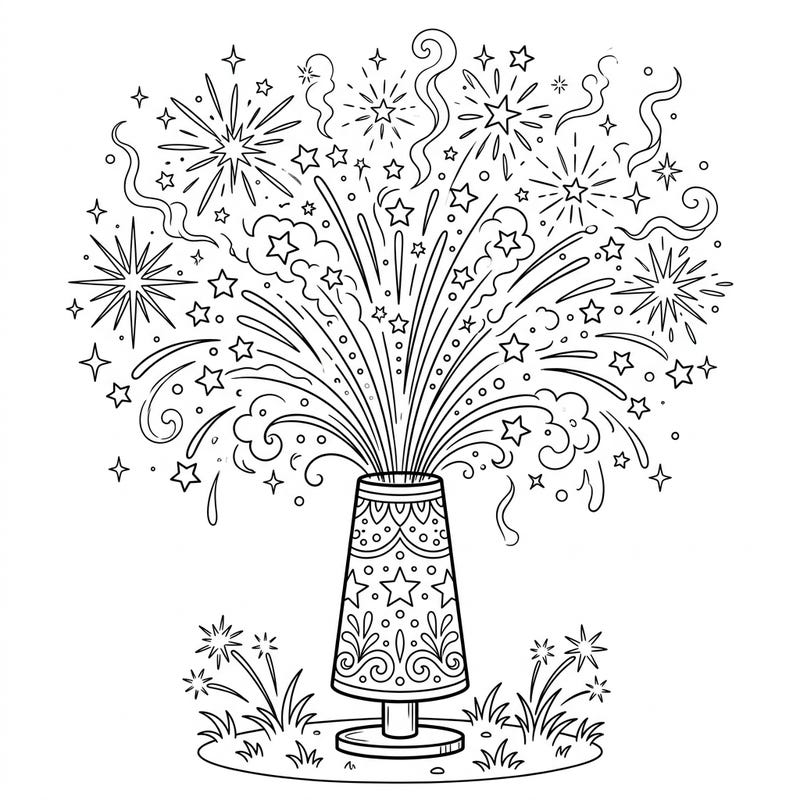 Ignite your creativity with this spectacular fountain fireworks coloring page. Watch as sprays of sparks and dazzling effects burst forth, ready for you to fill with vibrant colors and festive cheer.