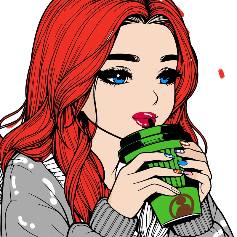 realistic girl drinking coffee