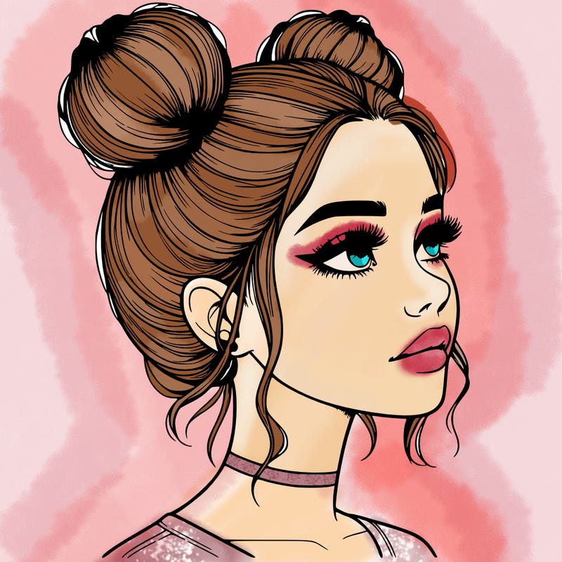 realistic girl with buns on the top of her head