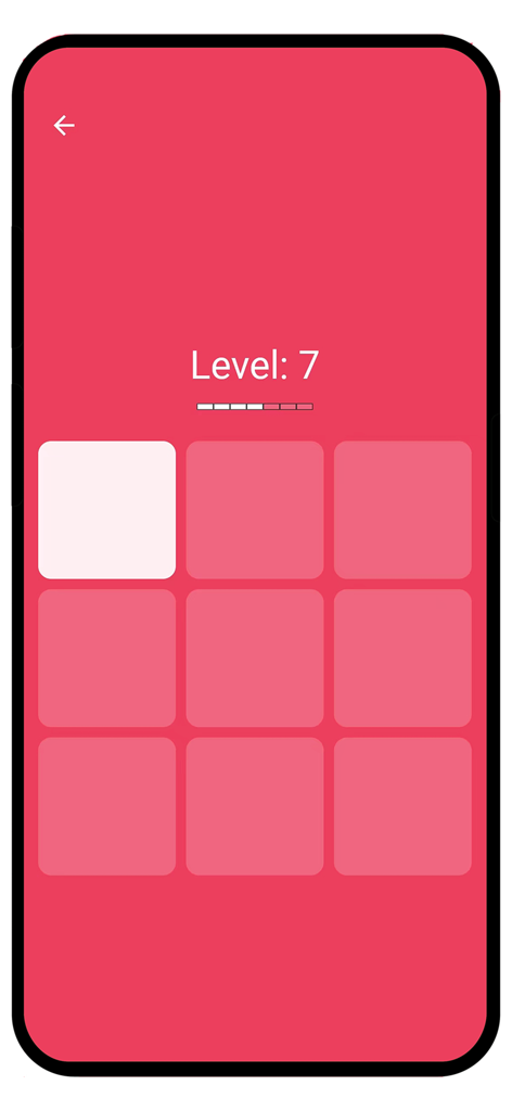 Human Benchmarks - Brain Test - Human Benchmarks app interface showing a visual memory test on level 7 with a 3x3 grid of tiles