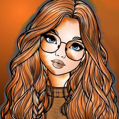 girl with long hair and freckles and glasses realistic