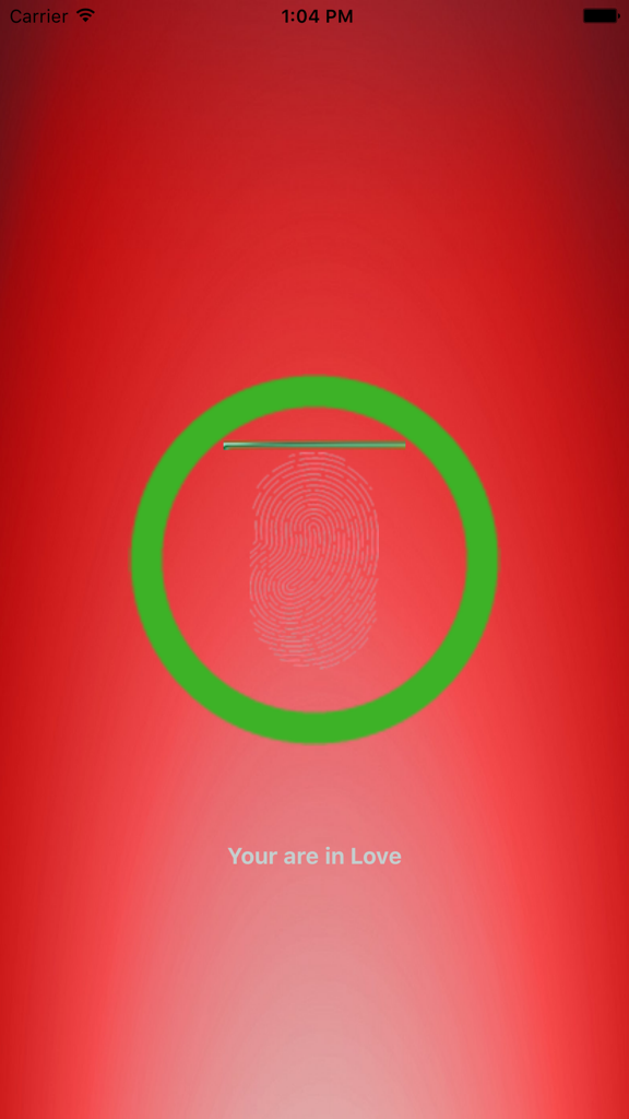 Scan de impressão digital do detetor de amor a mostrar o texto de resultado Estás Apaixonado