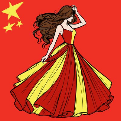 realistic woman with dress flowing in the wind