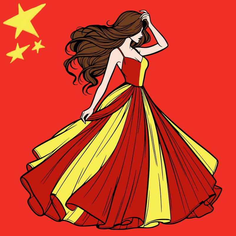 realistic woman with dress flowing in the wind