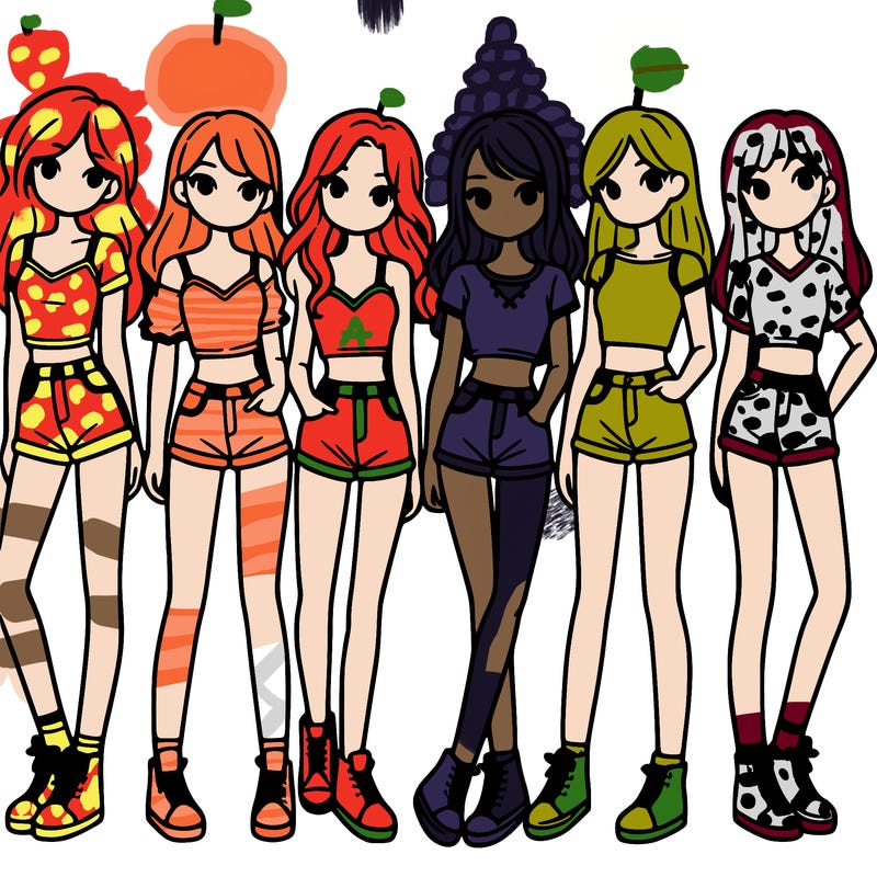 a group of girls wearing crop tops and shorts