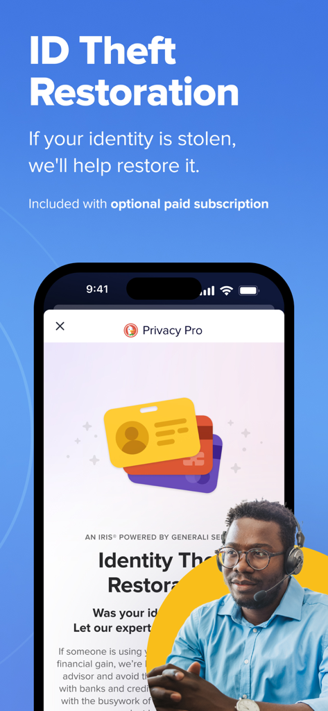 신원 도용 복구 서비스를 홍보하는 DuckDuckGo 앱 화면.