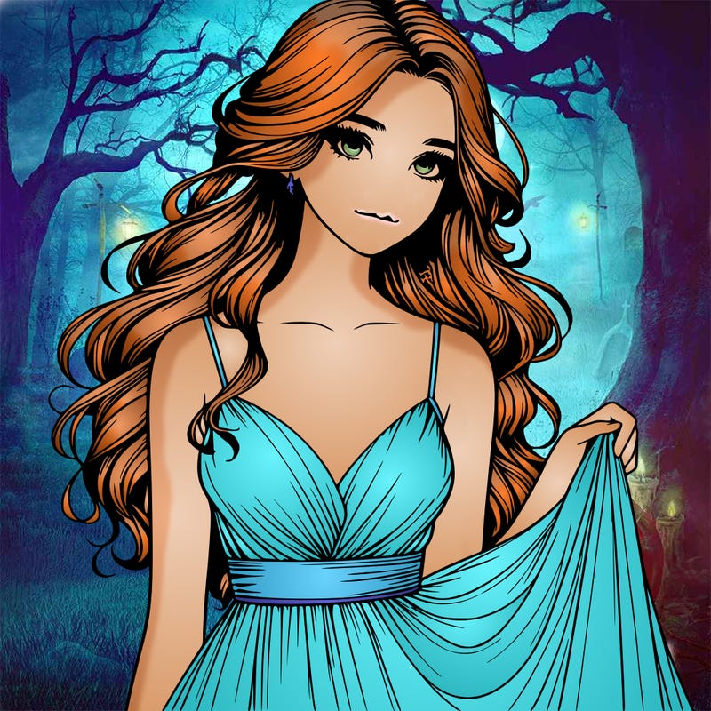 realistic girl in flowy silky prom dress