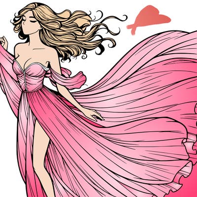 realistic woman in dress flowing the the wind