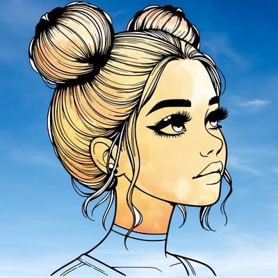 realistic girl with buns on the top of her head